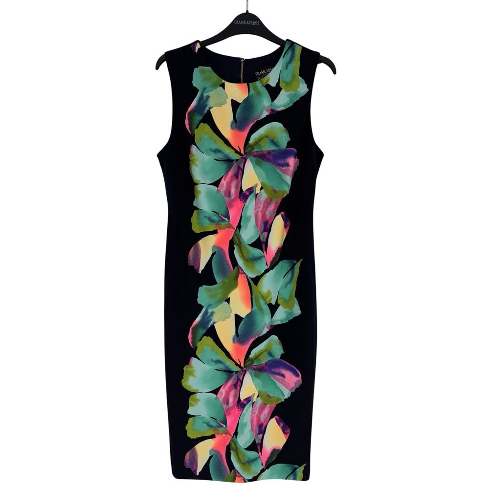 NEW Frank Lyman‎ Black Navy Sheath Dress Floral Sleeveless Size 6 NWT